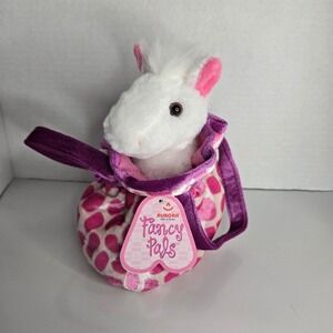 Aurora Fancy Pals Pretty Filly Pink Velvet Bag White Horse Plush Stuffed Animal